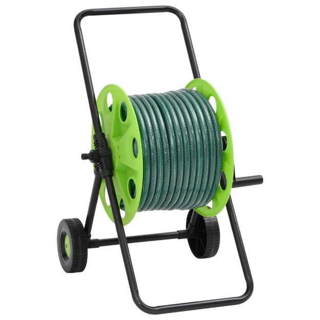 Carrello Avvolgitubo Verde con Set Raccordi Tubo 0,75" 20 m PVC