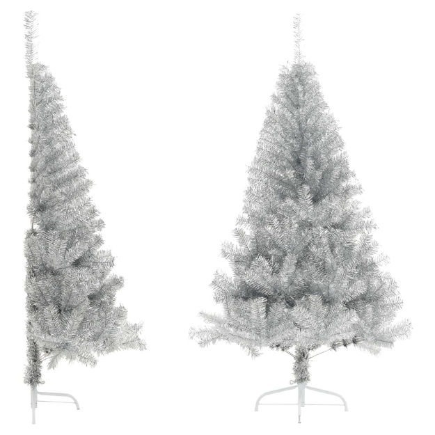 Albero di Natale a Metà con Supporto Argento 150 cm PET