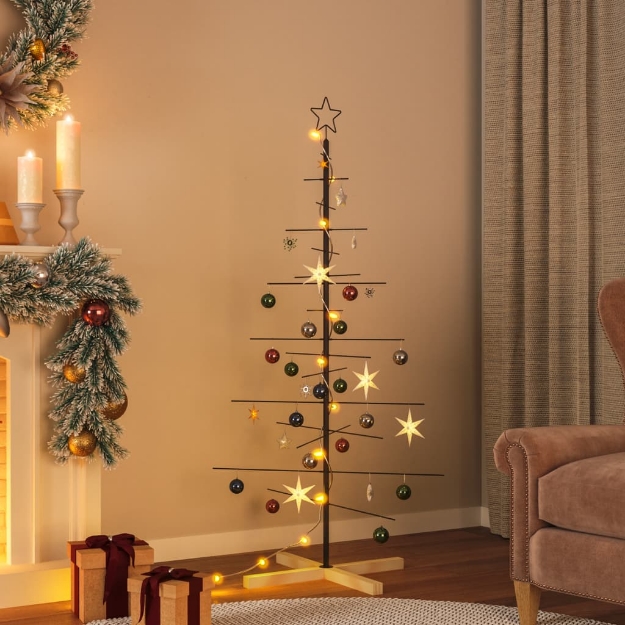 Albero di Natale in Metallo con Base in Legno Nero 150 cm