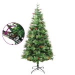 Albero di Natale Preilluminato con Pigne Verde 195 cm PVC e PE