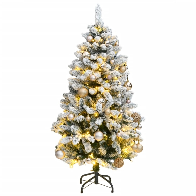 Albero Natale Incernierato con 150 LED e Palline 120 cm