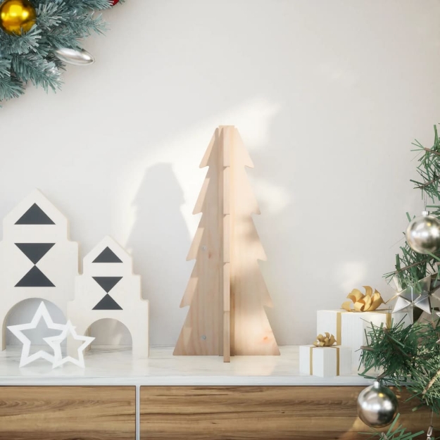 Albero di Natale Decorativo in Legno 49 cm Legno Massello Pino