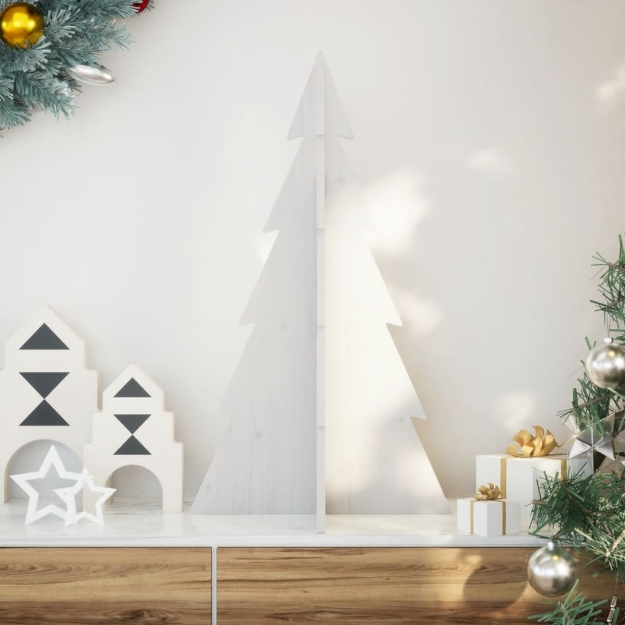 Albero di Natale Decorativo Bianco 80 cm Legno Massello di Pino