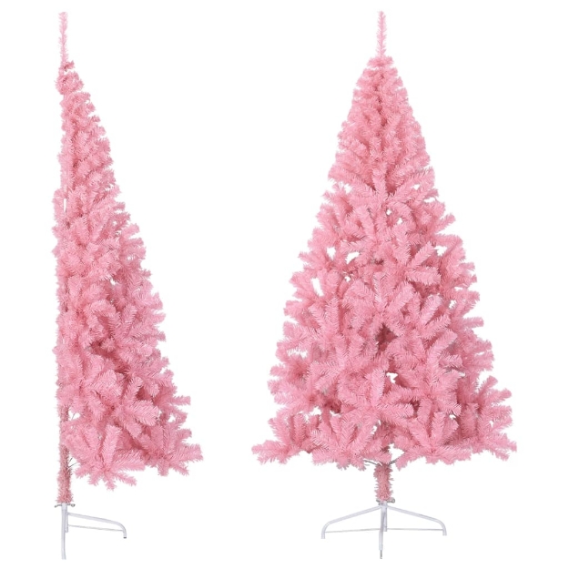 Albero di Natale Artificiale a Metà con Supporto Rosa 180cm PVC