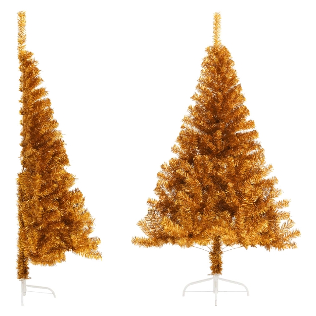 Albero di Natale Artificiale a Metà con Supporto Oro 150 cm PET