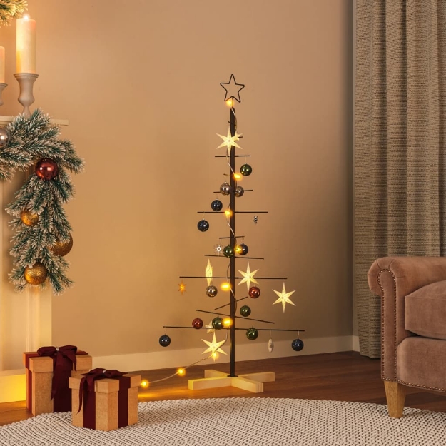 Albero di Natale in Metallo con Base in Legno Nero 120 cm