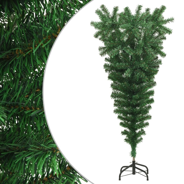 Albero di Natale Artificiale Capovolto con Supporto Verde 120 cm PVC