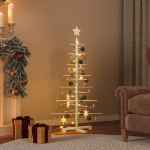 Albero di Natale Decorativo in Legno 125 cm Legno Massello Pino