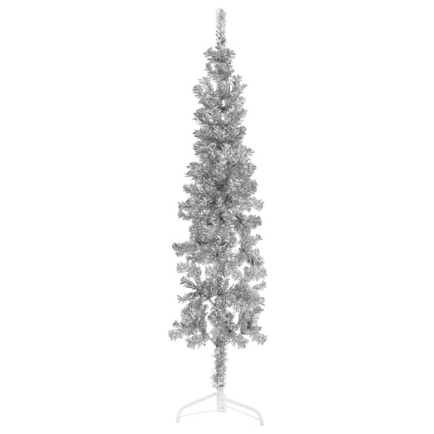 Albero Natale Artificiale Sottile a Metà Supporto Argento 150cm