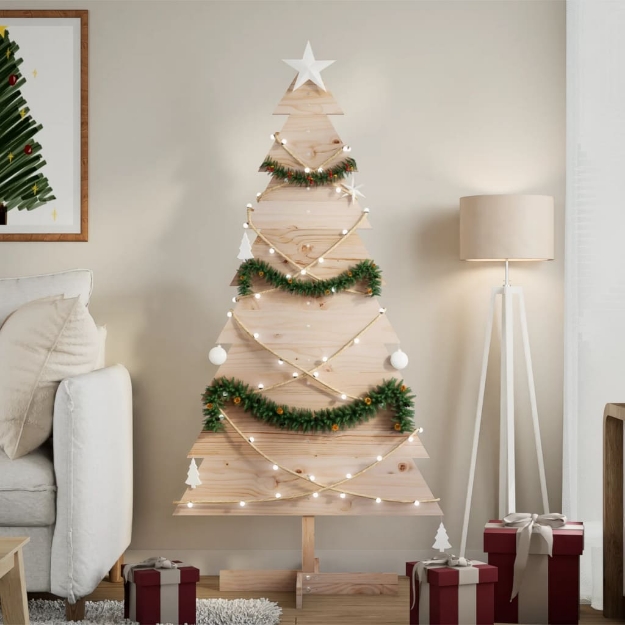 Albero di Natale Decorativo in Legno 150 cm Legno Massello Pino