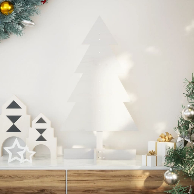 Albero di Natale Decorativo Bianco 80 cm Legno Massello di Pino