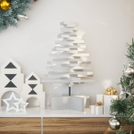 Albero di Natale Decorativo Bianco 60 cm Legno Massello di Pino