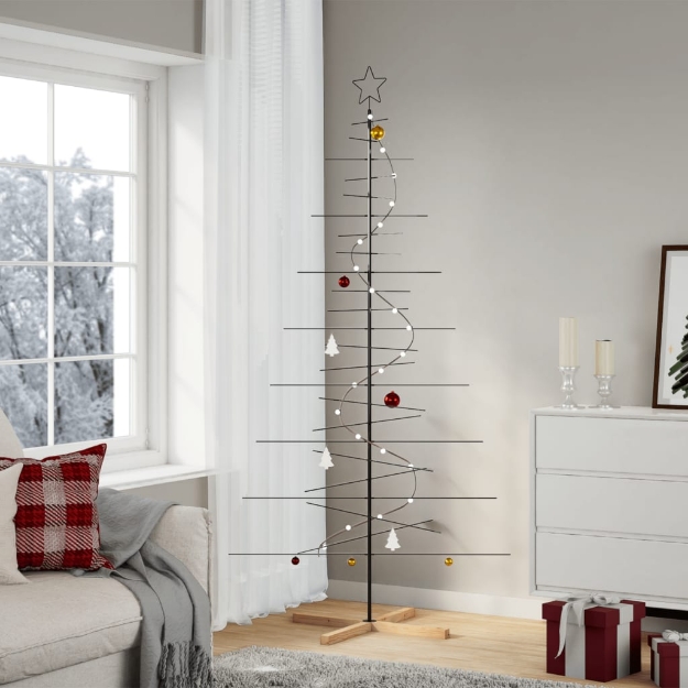 Albero di Natale in Metallo con Base in Legno Nero 210 cm