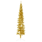 Albero Natale Artificiale Sottile a Metà con Supporto Oro 180cm