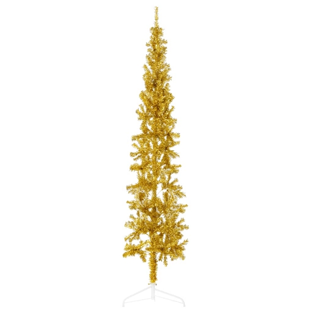 Albero Natale Artificiale Sottile a Metà con Supporto Oro 180cm