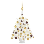 Albero di Natale Preilluminato con Palline Bianco 65 cm