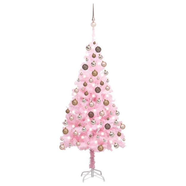 Albero di Natale Preilluminato con Palline Rosa 150 cm PVC