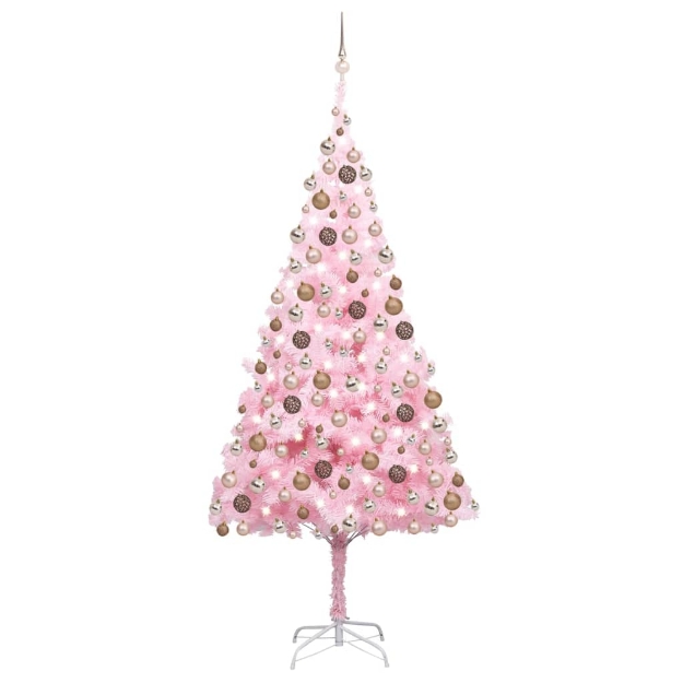 Albero di Natale Preilluminato con Palline Rosa 210 cm PVC