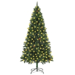 Albero di Natale Preilluminato con Pigne Verde 210 cm