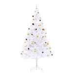 Albero di Natale Preilluminato con Palline Bianco 210 cm