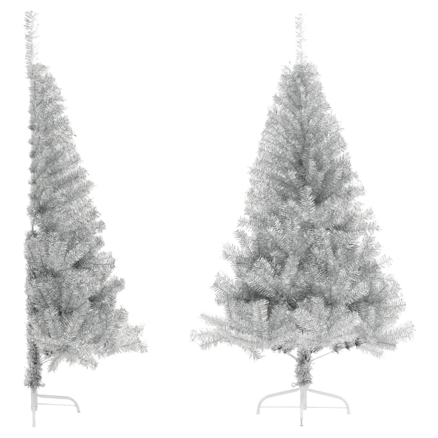 Albero di Natale a Metà con Supporto Argento 120 cm PET