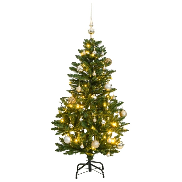 Albero Natale Incernierato con 150 LED e Palline 150 cm