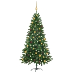 Albero di Natale Preilluminato con Palline Verde 180 cm