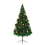 Albero di Natale Preilluminato con Palline Verde 210 cm