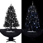 Albero di Natale con Nevicata e Base ad Ombrello Nero 170cm PVC