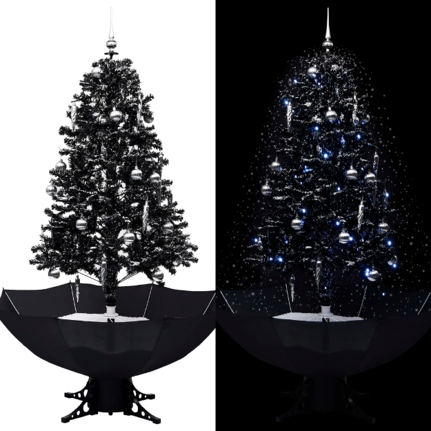 Albero di Natale con Nevicata e Base ad Ombrello Nero 170cm PVC