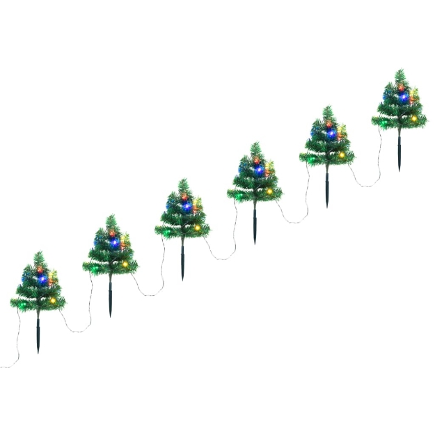 Sentiero Alberi di Natale 6 pz con LED Multicolore 45 cm PVC