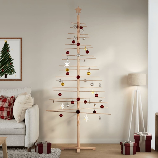 Albero di Natale Decorativo in Legno 210 cm Legno Massello Pino