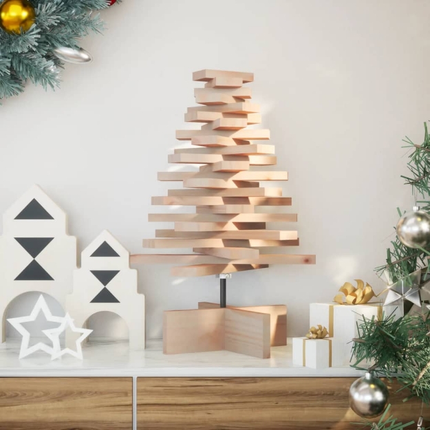 Albero di Natale Decorativo in Legno 60 cm Legno Massello Pino