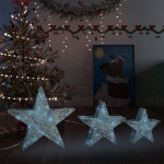 Decorazioni Natale Stelle 3 pz Argento Rete LED Interni Esterni