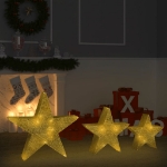 Decorazioni Natale Stelle 3 pz Oro in Rete LED Interni Esterni