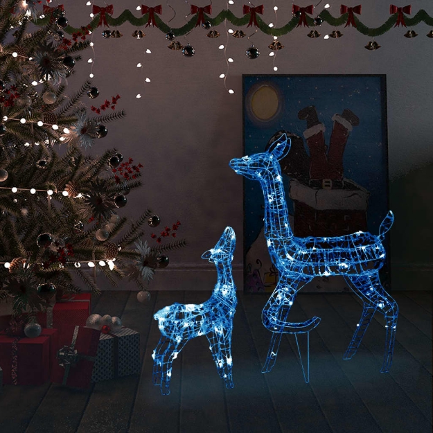 Famiglia di Renne di Natale 160 LED Blu in Acrilico