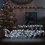 Renne e Slitta di Natale Decorazione Esterni 140 LED Argento