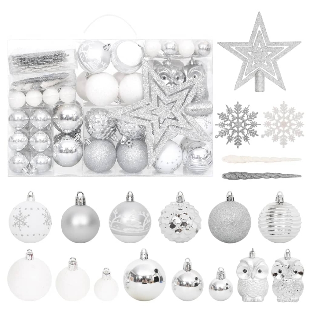 Set Addobbi di Natale 108 pz Argento e Bianco