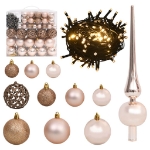 Set Natale con 120 Palline Punta e 300 Luci LED Oro Rosa