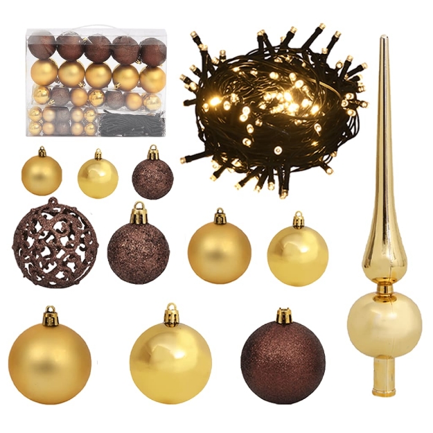 Set Natale con 61 Palline Punta e 150 Luci LED Oro e Bronzo