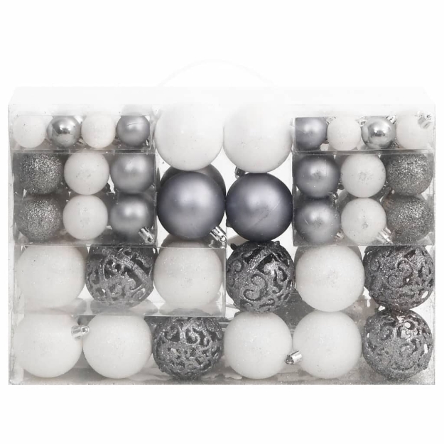 Set Palline di Natale 111 pz Bianco e Grigio in Polistirene