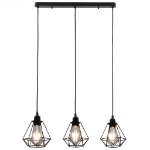 Lampadario con Design Diamante Nero 3 Lampadine E27