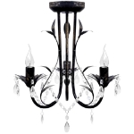 Lampadario Art Nouveau Nero Metallo Perline Cristallo e Lampadine E14