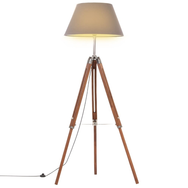 Lampada a Treppiede Marrone e Grigio in Legno di Teak 141 cm