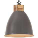 Lampadario Industriale Grigio Ferro e Legno Massello 35 cm E27