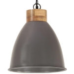 Lampadario Industriale Grigio Ferro e Legno Massello 35 cm E27