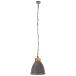 Lampadario Industriale Grigio Ferro e Legno Massello 35 cm E27