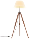 Lampada a Treppiede Marrone e Bianco in Legno di Teak 141 cm