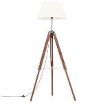 Lampada a Treppiede Marrone e Bianco in Legno di Teak 141 cm