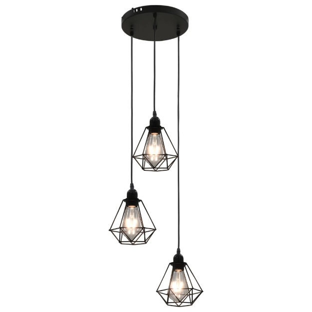 Lampadario con Design Diamante Nero 3 Lampadine E27